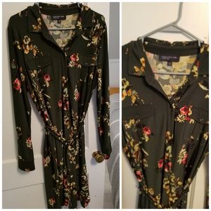 Olive green long sleeve belted dress